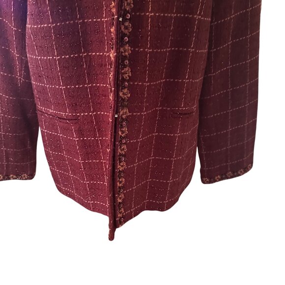 Susan Graver Style burgundy with floral trim blazer jacket size M - Picture 7 of 8